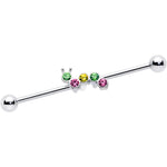 14G Green Pink Gem Caterpillar Industrial Barbell 38mm