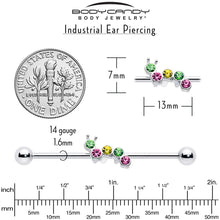 14G Green Pink Gem Caterpillar Industrial Barbell 38mm
