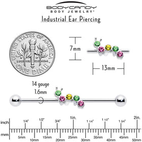 14G Green Pink Gem Caterpillar Industrial Barbell 38mm