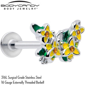16G 5/16 Yellow CZ Gem Blooming Butterfly Labret Monroe Tragus