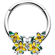 16G 3/8 Yellow CZ Gem Blooming Butterfly Hinged Segment Ring