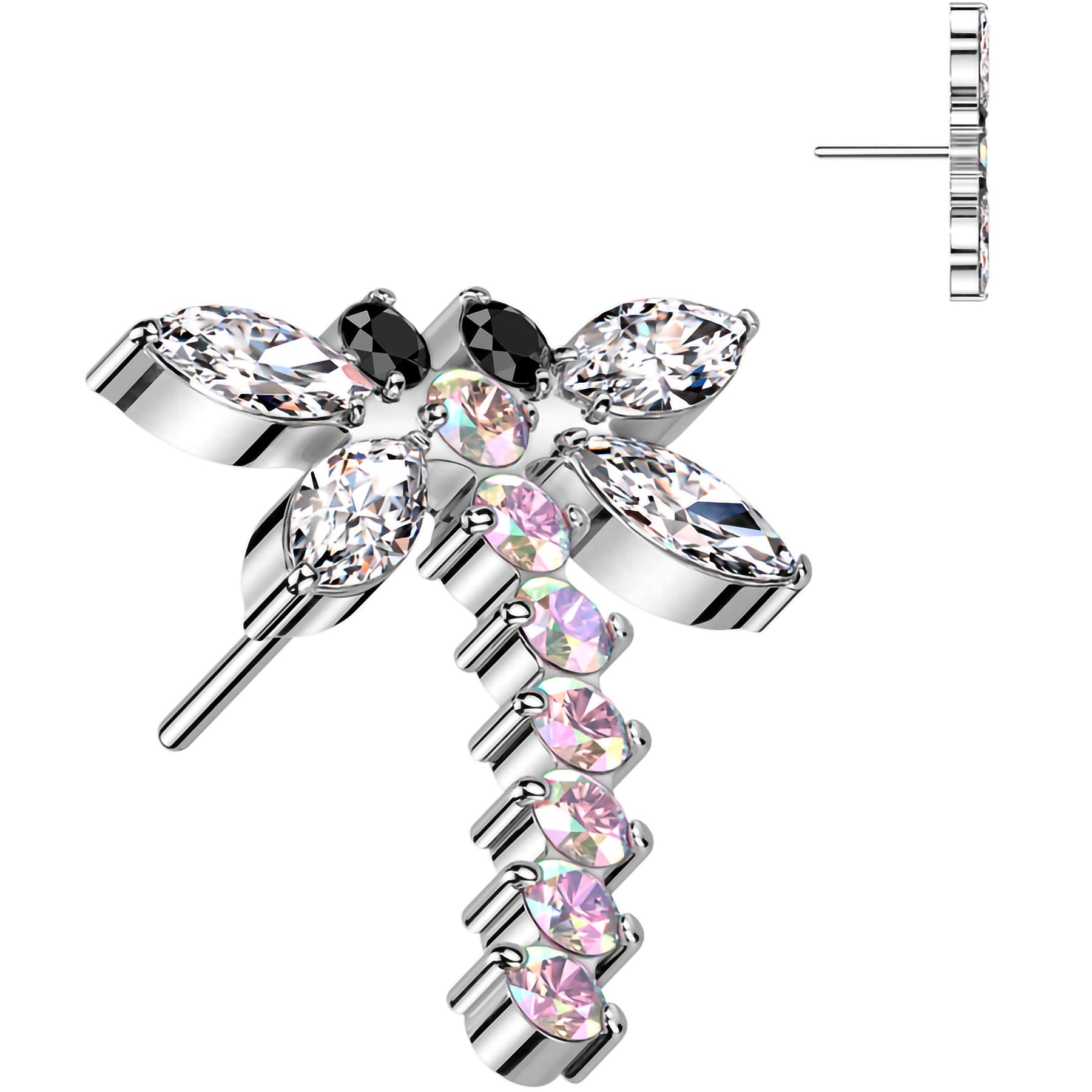 Aurora CZ Gem ASTM F-136 Dragon Flat Back Earring Push In Top