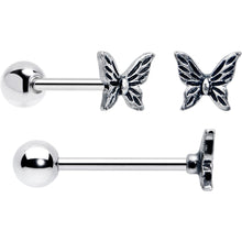 Purple Clear CZ Gem Butterfly Pink Barbell Tongue Ring Set of 4