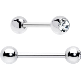 Green CZ Gem Crescent Moon Marbleized Barbell Tongue Ring Set of 4