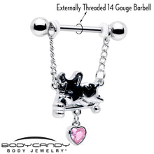 14G 9/16 Pink Gem Sleepy French Bulldog Chain Dangle Nipple Ring Set
