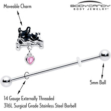 14G Pink Gem Sleepy French Bulldog Dangle Industrial Barbell 38mm