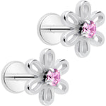 Pink CZ Gem Loopy Daisy Flat Back Stud Earrings - 1 Pair