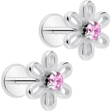 Pink CZ Gem Loopy Daisy Flat Back Stud Earrings - 1 Pair