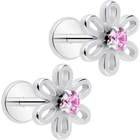 Pink CZ Gem Loopy Daisy Flat Back Stud Earrings - 1 Pair