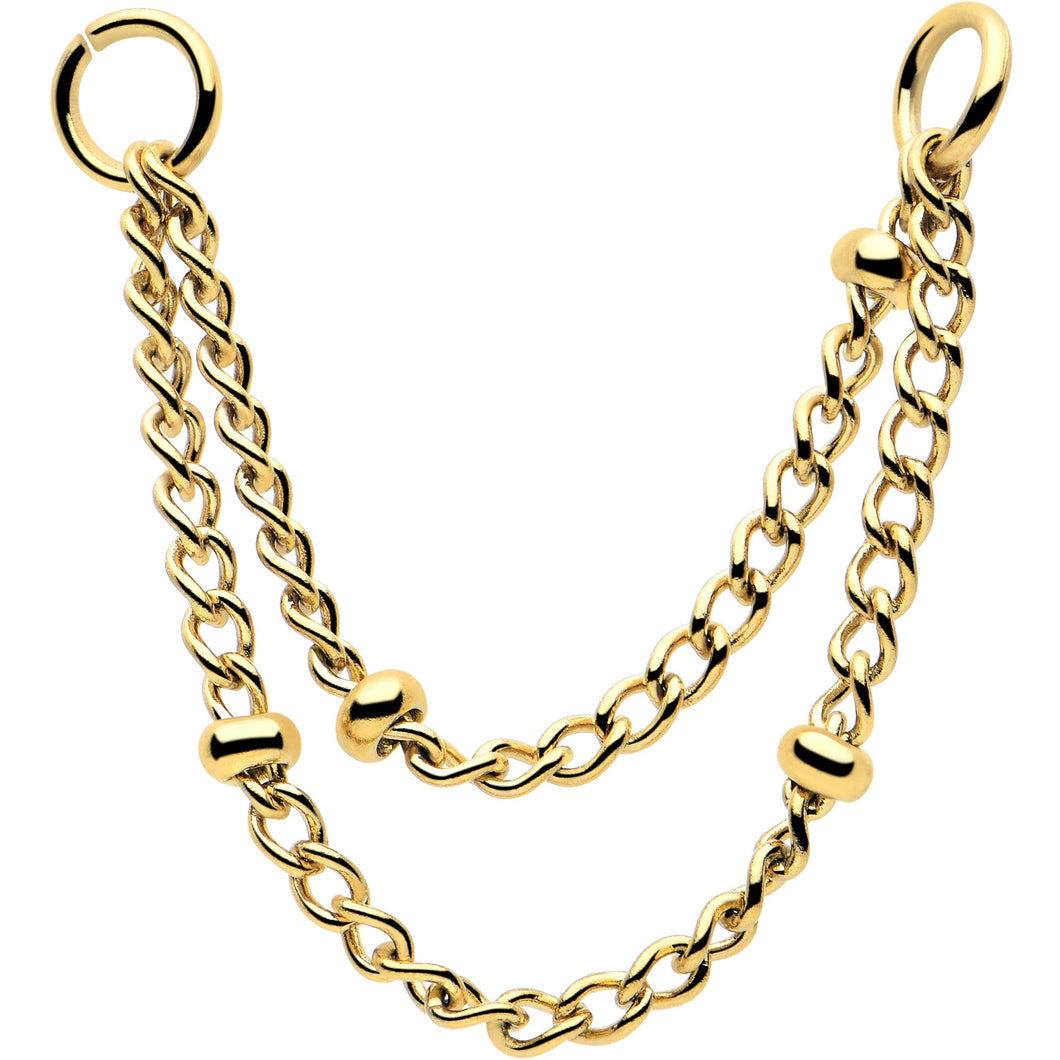 1 3/8 Gold Tone Flat Back Earring Removable Connector Chain Beaded