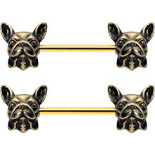 14G 5/8 Gold Tone Anodized French Bulldog Barbell Nipple Ring Set