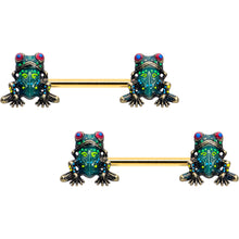 14G 5/8 Gold Tone Anodized Colorful Tree Frog Nipple Ring Set