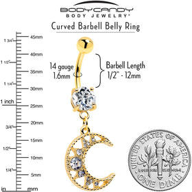 Clear CZ Gem Gold Tone Anodized Crescent Moon Glam Dangle Belly Ring