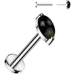 18G 5/16 Natural Black Onyx Oval Medical Grade Titanium Flat Back Earring