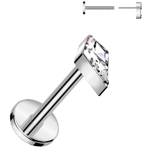 18G 5/16 Clear CZ Gem Spear Medical Grade Titanium Flat Back Earring