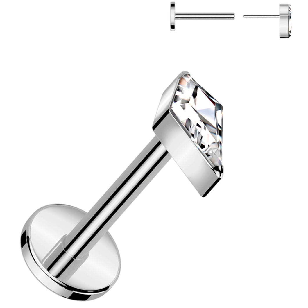18G 5/16 Clear CZ Gem Spear Medical Grade Titanium Flat Back Earring