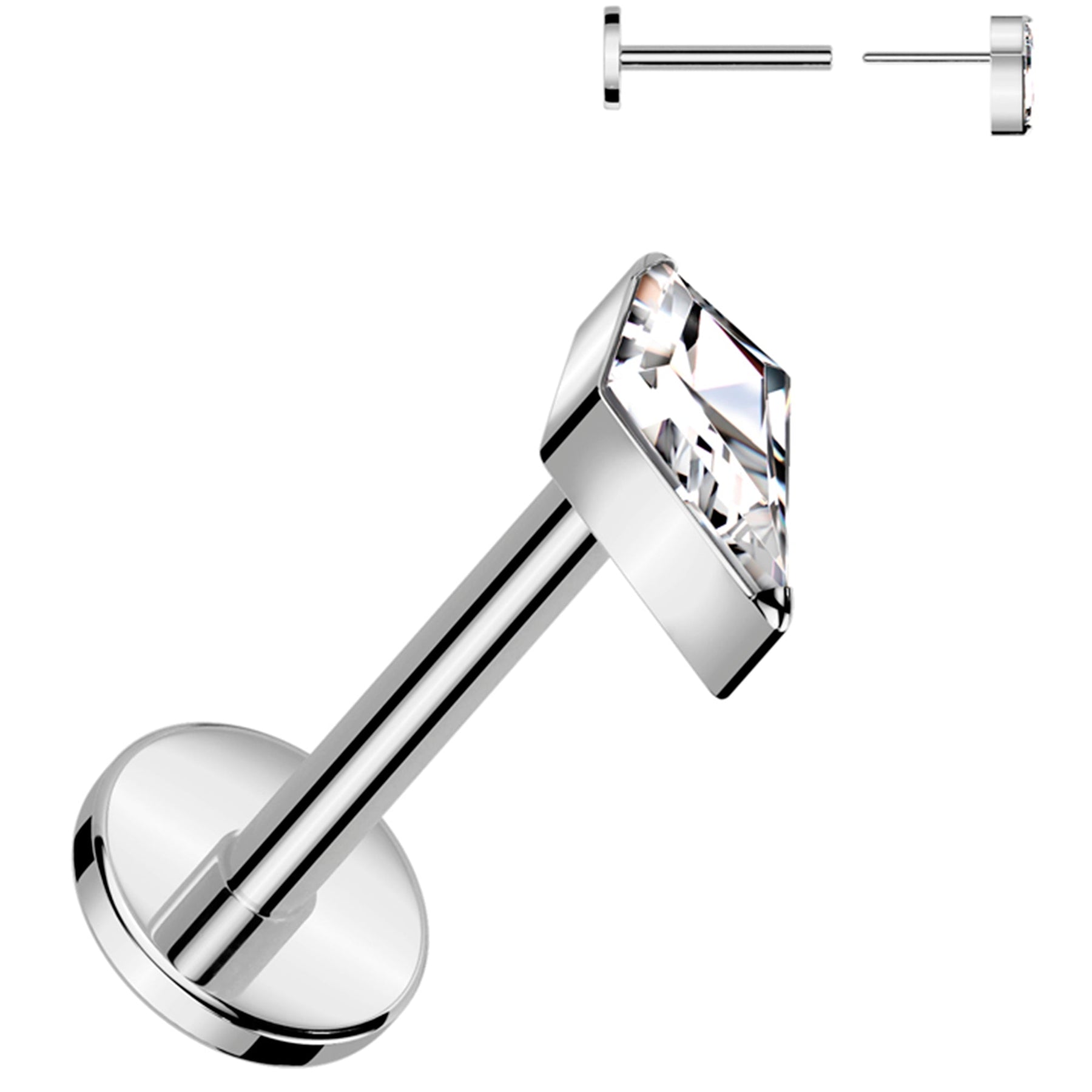 18G 5/16 Clear CZ Gem Spear Medical Grade Titanium Flat Back Earring
