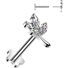 16G 1/4 CZ Gem Leaves Medical Grade Titanium Reversible Flat Back Earring