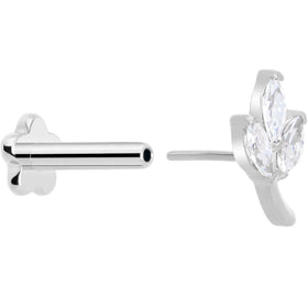 16G 1/4 CZ Gem Leaves Medical Grade Titanium Reversible Flat Back Earring