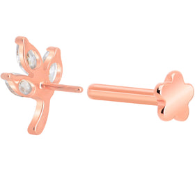 16G 5/16 CZ Gem Leaves Rose Gold PVD Medical Grade Titanium Reversible Flat Back Earring