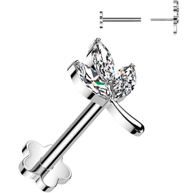 16G 5/16 CZ Gem Leaves Medical Grade Titanium Reversible Flat Back Earring