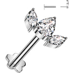 18G 5/16 Clear CZ Gem Oval Trio Medical Grade Titanium Reversible Flat Back Earring