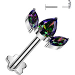 18G 5/16 Vitrail CZ Gem Oval Trio Medical Grade Titanium Reversible Flat Back Earring