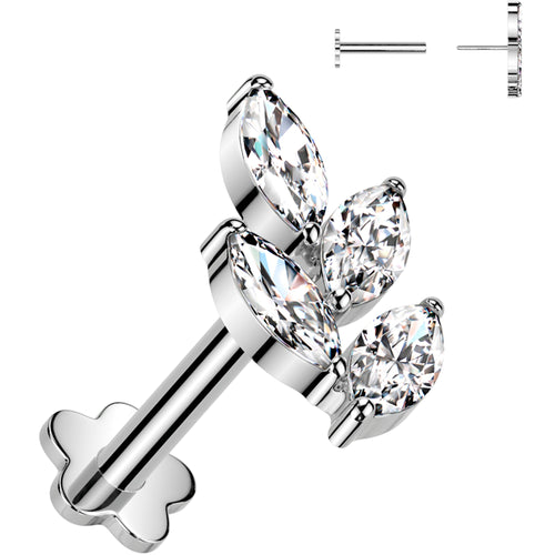 18G 5/16 Clear CZ Gem Vine Medical Grade Titanium Reversible Flat Back Earring