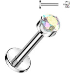 16G 1/4 3mm Aurora CZ Round Medical Grade Titanium Flat Back Earring