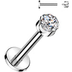 16G 1/4 3mm Clear CZ Round Medical Grade Titanium Flat Back Earring