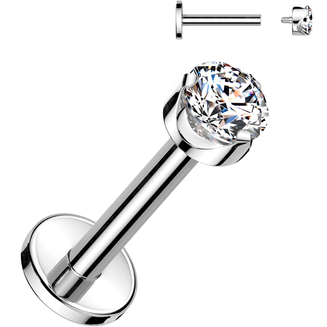 16G 5/16 4mm Clear CZ Round Medical Grade Titanium Flat Back Earring