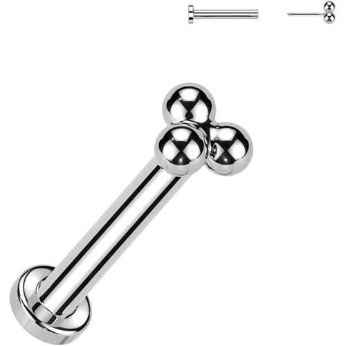 18G 1/4 Trinity Ball Medical Grade Titanium Flat Back Earring