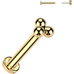 18G 5/16 Trinity Ball Gold PVD Medical Grade Titanium Flat Back Earring