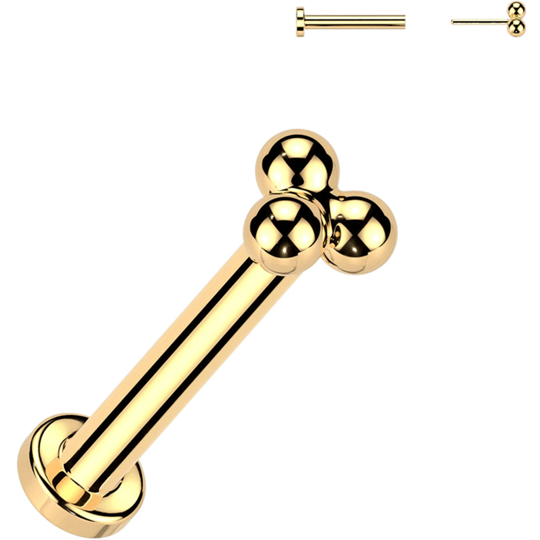 20G 1/4 Trinity Ball Gold PVD Medical Grade Titanium Flat Back Earring