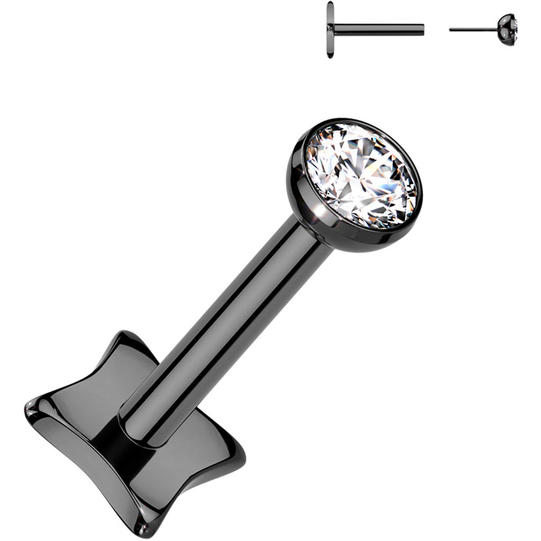 18G 5/16 3mm CZ Gem Black PVD Medical Grade Titanium Reversible Flat Back Earring