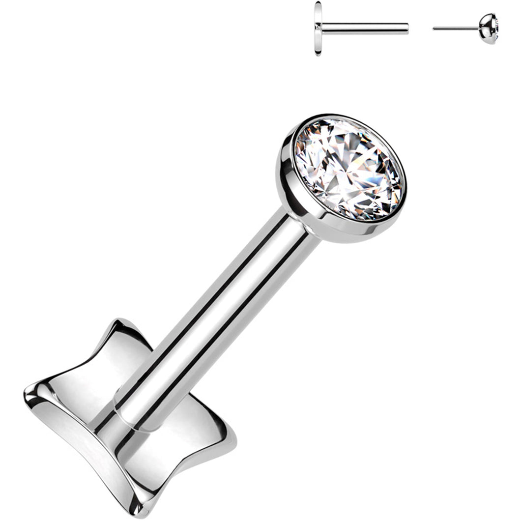 18G 5/16 3mm CZ Gem Medical Grade Titanium Reversible Flat Back Earring