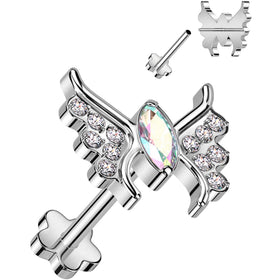 18G 5/16 Aurora CZ Gem Butterfly Medical Grade Titanium Reversible Flat Back Earring