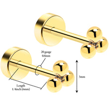 14k Yellow Gold Plated 3mm Trinity Ball Flat Back Stud Earrings - 1 Pair