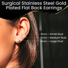 14k Yellow Gold Plated 2mm CZ Flat Back Stud Earrings - 1 Pair