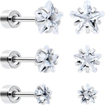 Clear Star CZ Flat Back Stud Earrings - 3 Pairs