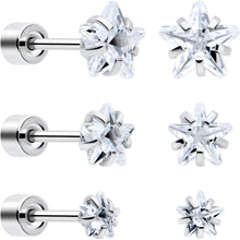 Clear Star CZ Flat Back Stud Earrings - 3 Pairs