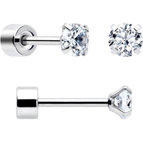 Clear Simplistic Heart Star CZ Flat Back Stud Earrings - 3 Pairs
