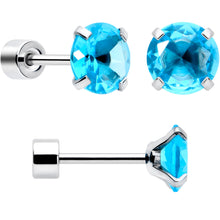 Blue CZ Flat Back Stud Earrings - 3 Pairs