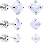 White Synthetic Opal Flat Back Stud Earrings - 3 Pairs