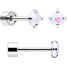 White Synthetic Opal Flat Back Stud Earrings - 3 Pairs