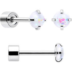 White Synthetic Opal Flat Back Stud Earrings - 3 Pairs