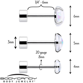 White Synthetic Opal Flat Back Stud Earrings - 3 Pairs