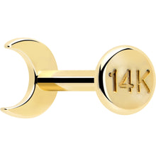 14k Solid Yellow Gold 3mm Moon Threadless Push In Flat Back Stud