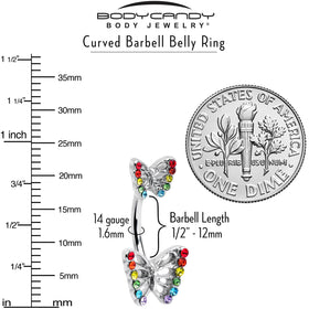 Rainbow Gem Pride Open Butterfly Double Mount Belly Ring