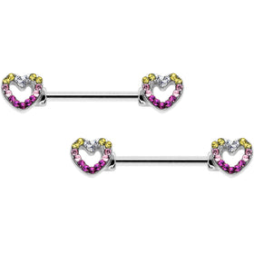 14G 9/16 Romance Gem Open Heart Barbell Nipple Ring Set